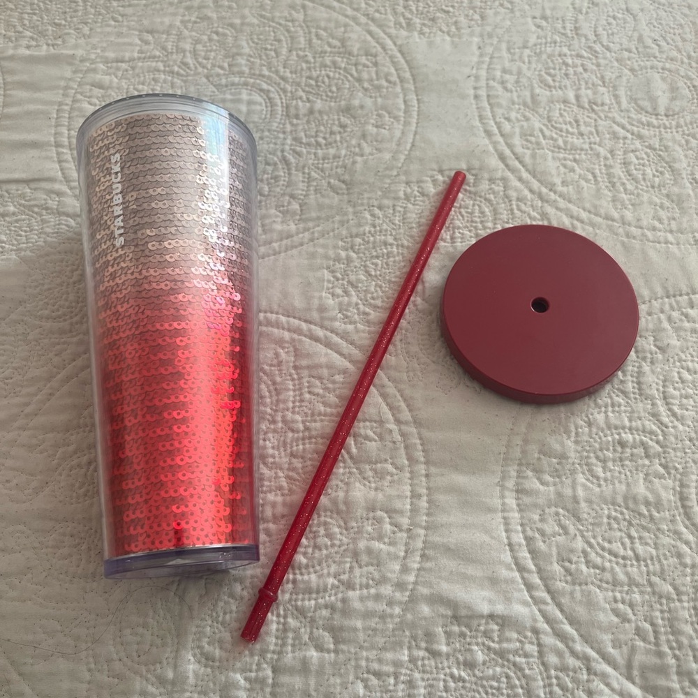 Starbucks Tumbler 24oz red silver sequin
